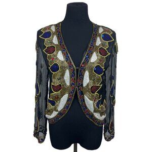 Vintage Handmade in India Women’s Beaded Sequin Multicolor Silk Blazer Sz L